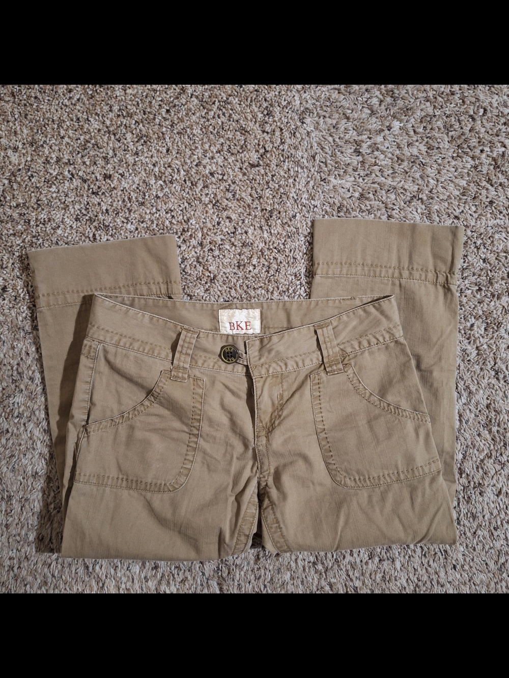 Vintage BKE Y2K Grunge Tan Utility Cargo Capris Long Shorts Size 27
